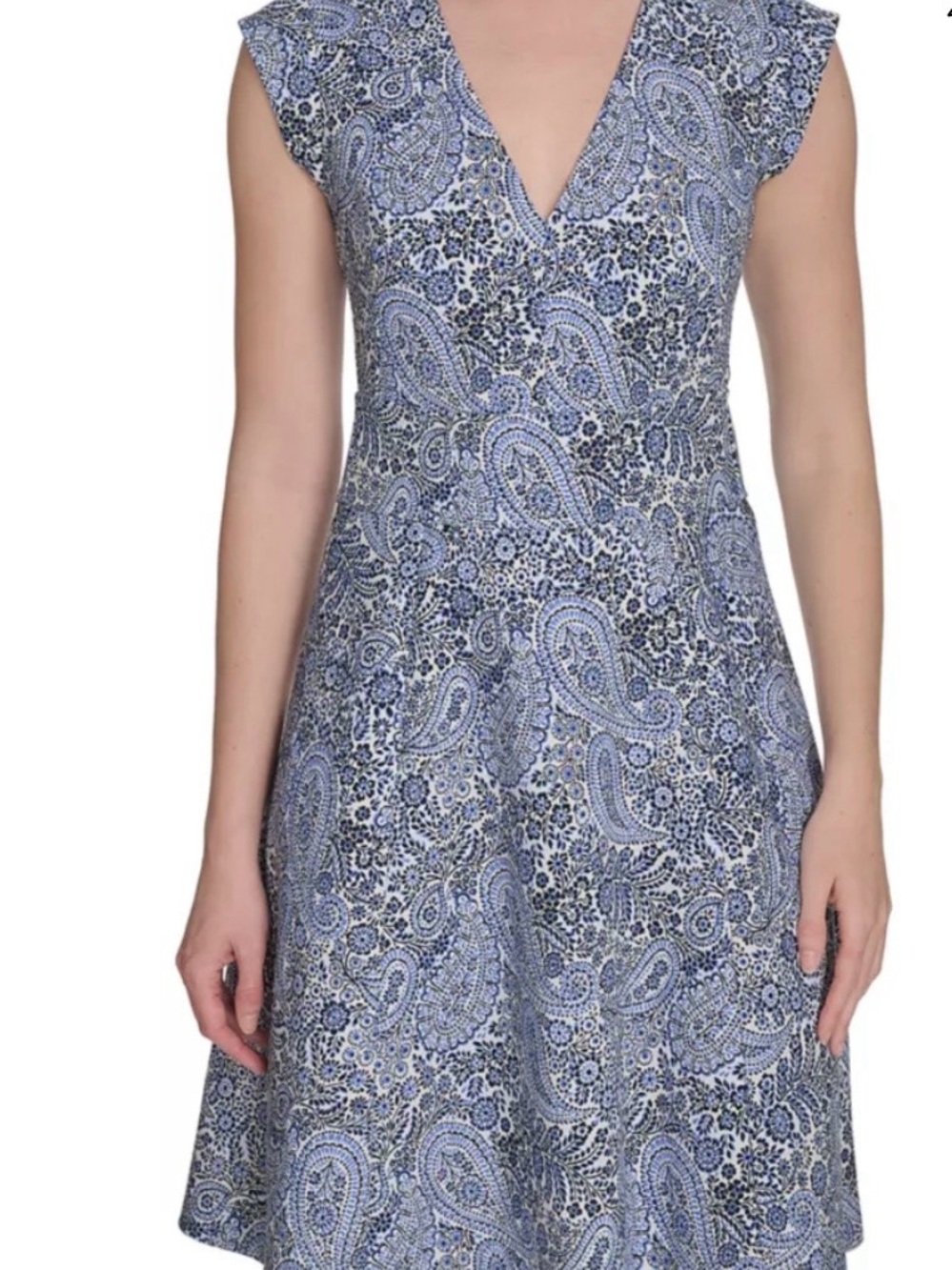 Tommy Hilfiger Blue Paisley V-Neck A-Line Dress Sz 8 nwt